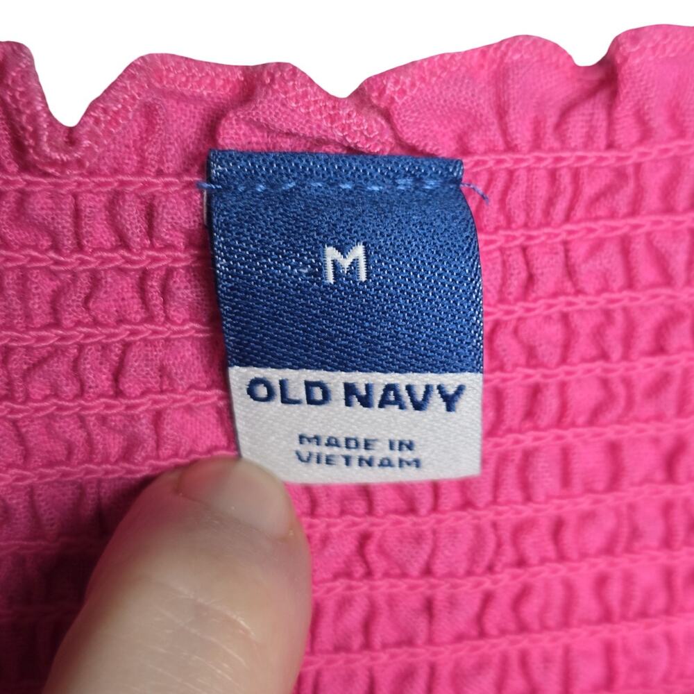 Old Navy Pink Smocked Midi Dress M Tiered Ruffle Strap Cottagecore Sundress - Picture 7 of 12